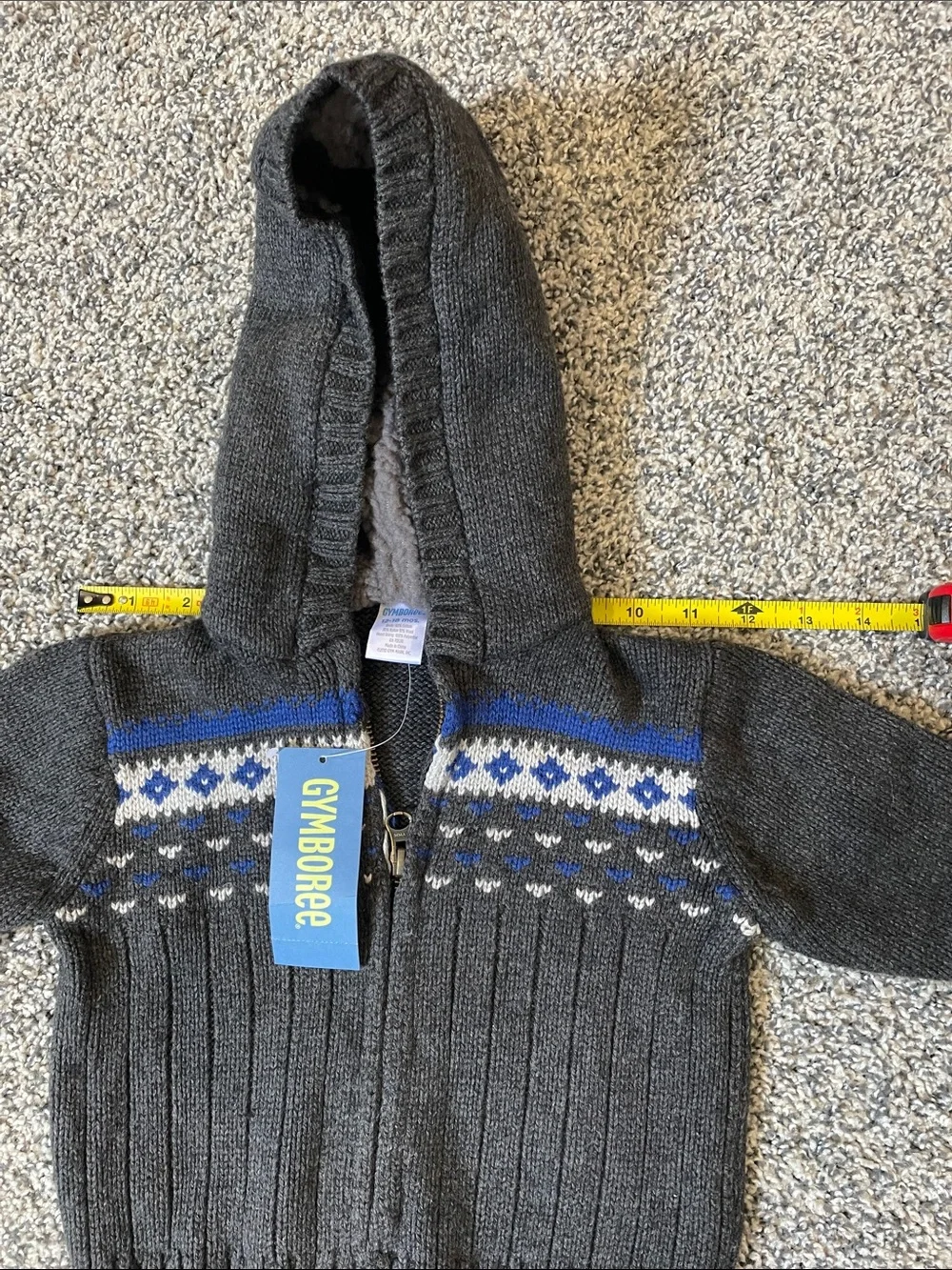 Gymboree Dark Gray Hooded Knit Zip Jacket 12-18m NWT